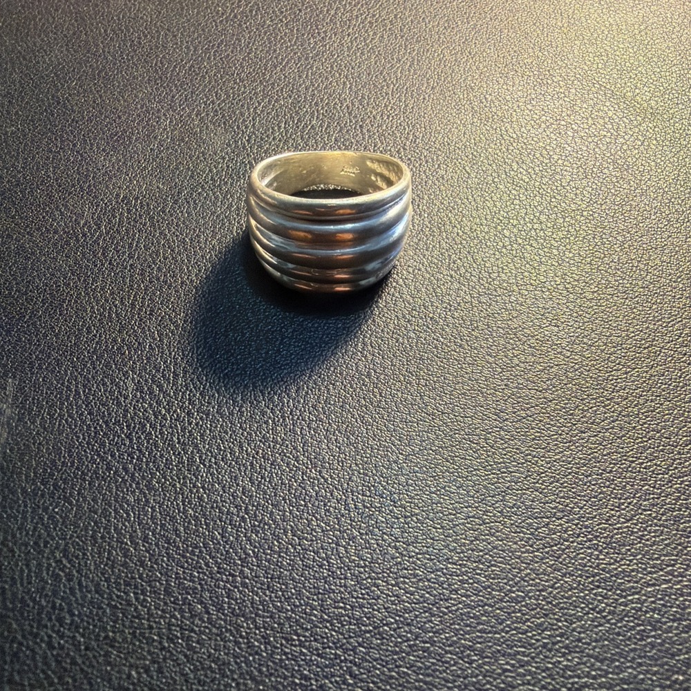 Vintage Sterling Silver Wide Ribbed Multi Band Statement Ring Size 7-8 - Picture 5 of 6